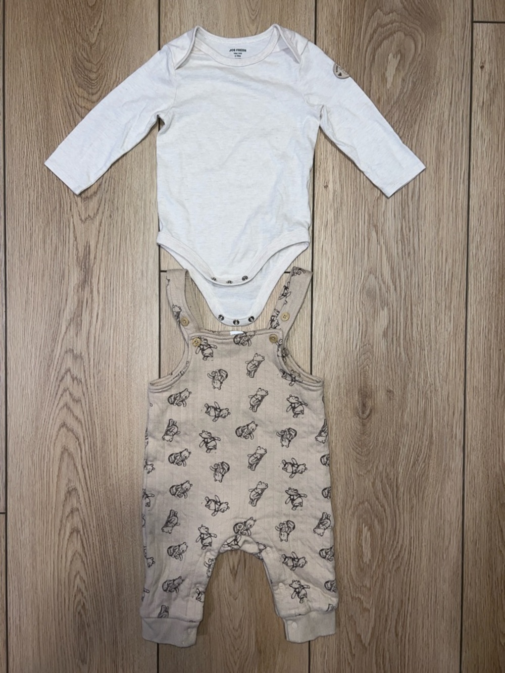 🛍️ 4 for $20 🛍️ - Disney Beige Overall Romper with Winnie the Pooh Sketches